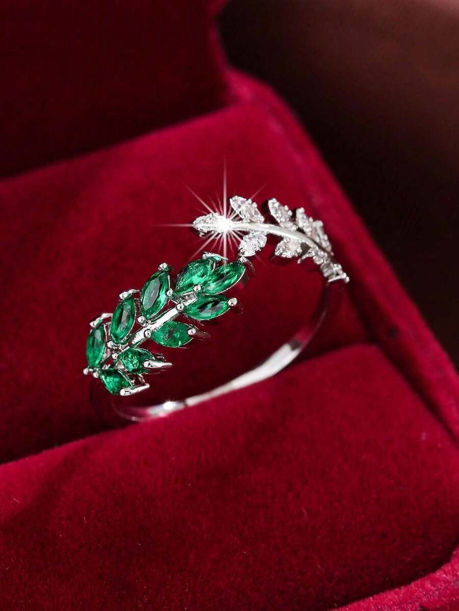 1 Fashionable Cubic Zirconia Decorative Open Ring Suitable For Women's Daily Wear, Gold-Plated Zirconia Ring - Green - View 1