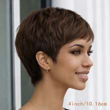 AMECIRE Dark Brown Wig Wigs For Women Short Hair Wig Pixie Cut Wig Human Hair Wig Straight Hair Style Suitable For Everyday Wear And Holidays - S4 - View 5