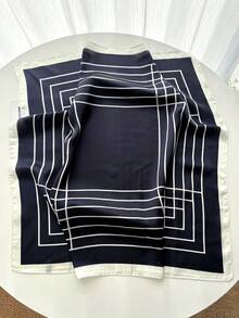 1pc Bandana French Minimalist Geometric Striped Square Scarf, Vintage Decorative Headscarf For Office And Daily Wear - Multicolor - View 5