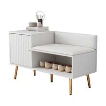 Modern White Shoe Storage Bench With Seat And Backrest - Metal Handles & Legs - Perfect For - 白色 - 查看 3