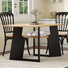 Pet Friendly Dining Table With Side Shelf And Tray - Rectangle, 130x85x75 Cm - 黑與自然 - 查看 9