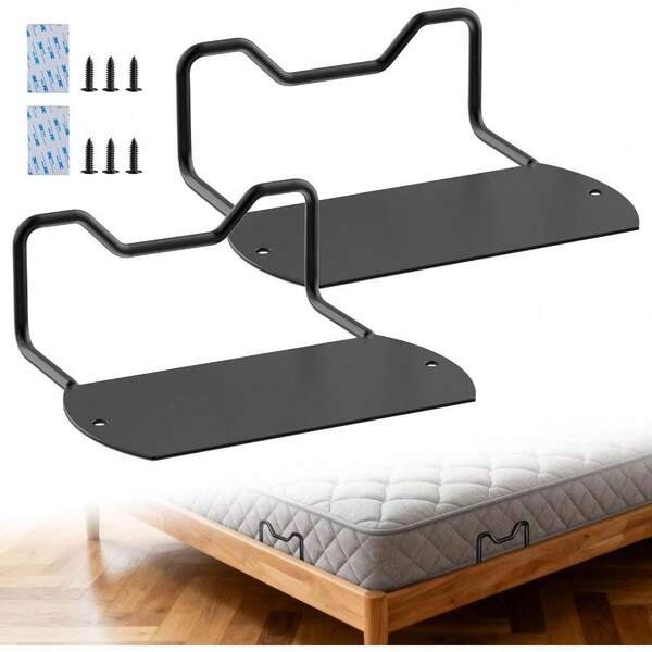 Mattress Slide Stopper, Mattress Retainer Bar, Mattress Retainer Bar Adjustable Bed, Wider Taller Non Slip Mattress Gripper, Anti Mattress Slide Bed With Wooden Base (Black, 1.96" H, 2 Pack)