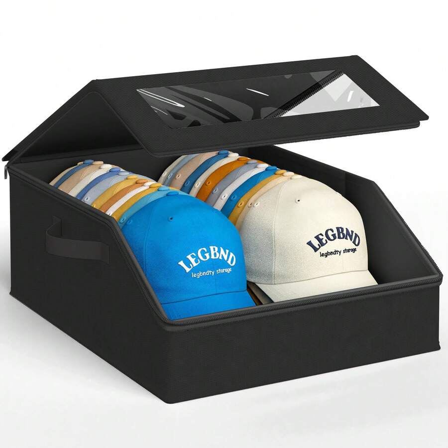 OrdoVault 1pc Sturdy Baseball Cap Storage Box, Can Hold Up To 24 Hats, Transparent Hat Organizer Box, Suitable For Closet And Bedroom, Large Hat Box With Cardboard Lining.