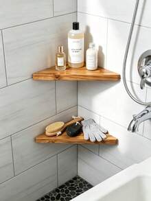 Wooden Triangle Corner Shower Caddy, No Drilling Required, Suitable For Bathroom Tiles - View 9