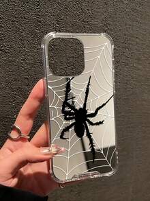 Black Realistic Spider White Cobweb Mirror Phone Case, Compatible With IPhone 11/17/17pro/13/14/15/15pro/15 Plus/15 Promax/16/16pro/16plus/16promax/7 8 Plus/X/Xs Max/Xr/17Air/12pro/13pro/14pro/17Promax/13mini/11promax/12promax/13promax/14promax/14plus/7/8/Se, Compatible With Samsung Galaxy/A54 A14 A15 S23 S24 S24ultra S25 A07 A17 S26 A57, Dark Cool Shockproof Phone Case - Multicolor - View 5