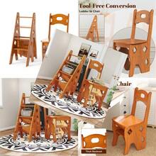 Multipurpose Folding Wooden Library Step Ladder Chair Step High Chair Step Stool - 25B-wIN-uK-4-mISE - View 2