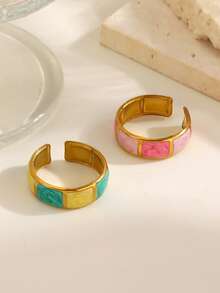 1/2pcs Stainless Steel Fashion Colorful Drip Oil Ring, Suitable For Women's Daily Wear And Shopping - Multicolor - View 4