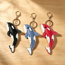 Cute Leather Orca Keychain, Cartoon Ocean Whale Animal Bag Charm, Minimalist Versatile Car Key Pendant Couple Accessory, Teacher Gift, Travel Birthday Gift, Beach Keychain - Multicolor - View 1