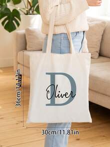 Customized Name Halloween Ghost Letter Tote Bag, Personalized Pumpkin Bat Pattern Canvas Handbag, Large Capacity Reusable Holiday Party Gift Shopping Shoulder Bag - Multicolor - View 6