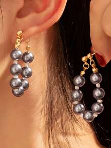 1 Pair Vintage French Style Faux Pearl Tassel Drop Earrings, Elegant Luxury Niche Daily Ear Jewelry - Multicolor - View 1