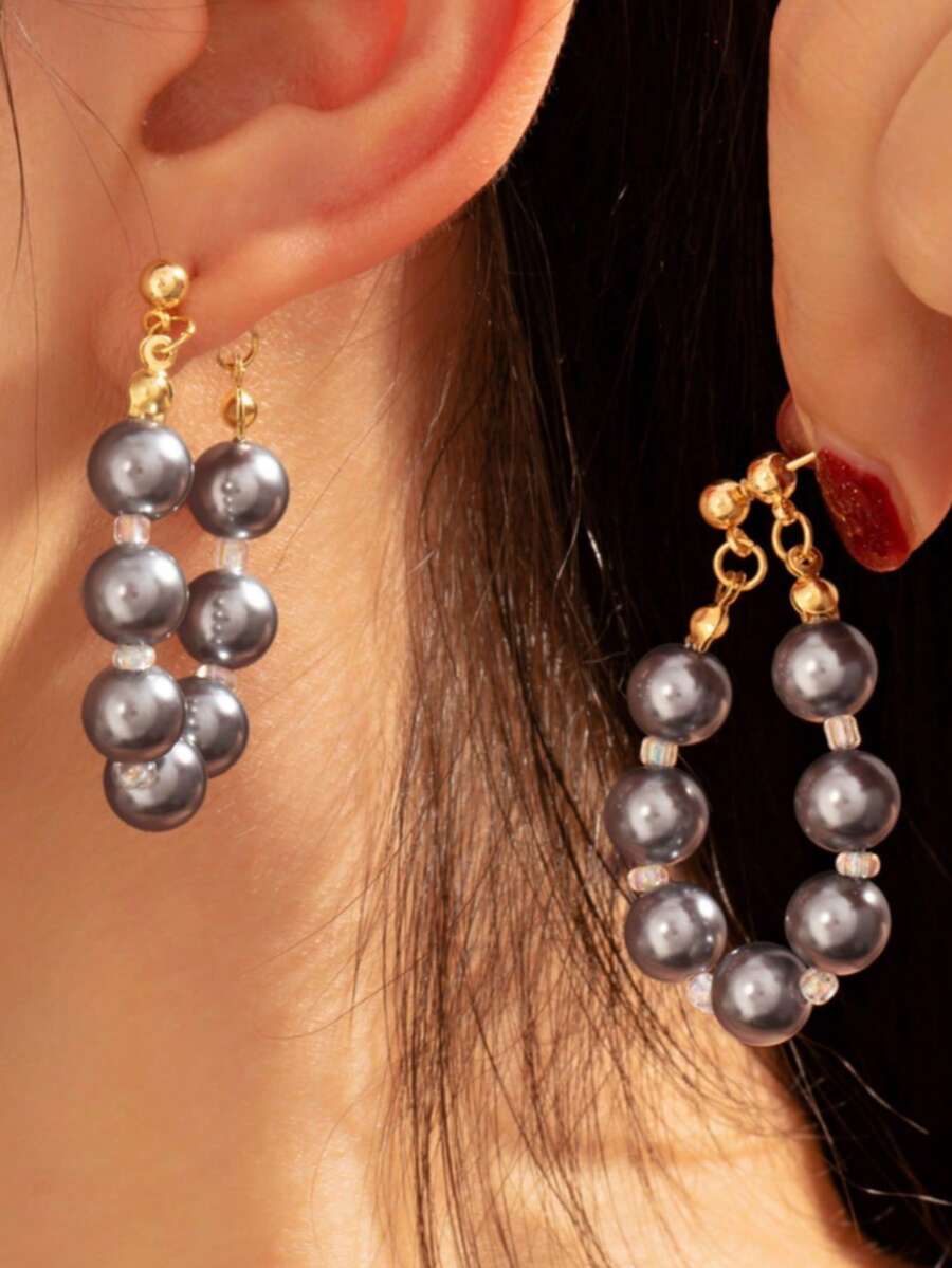 1 Pair Vintage French Style Faux Pearl Tassel Drop Earrings, Elegant Luxury Niche Daily Ear Jewelry - Multicolor - View 1