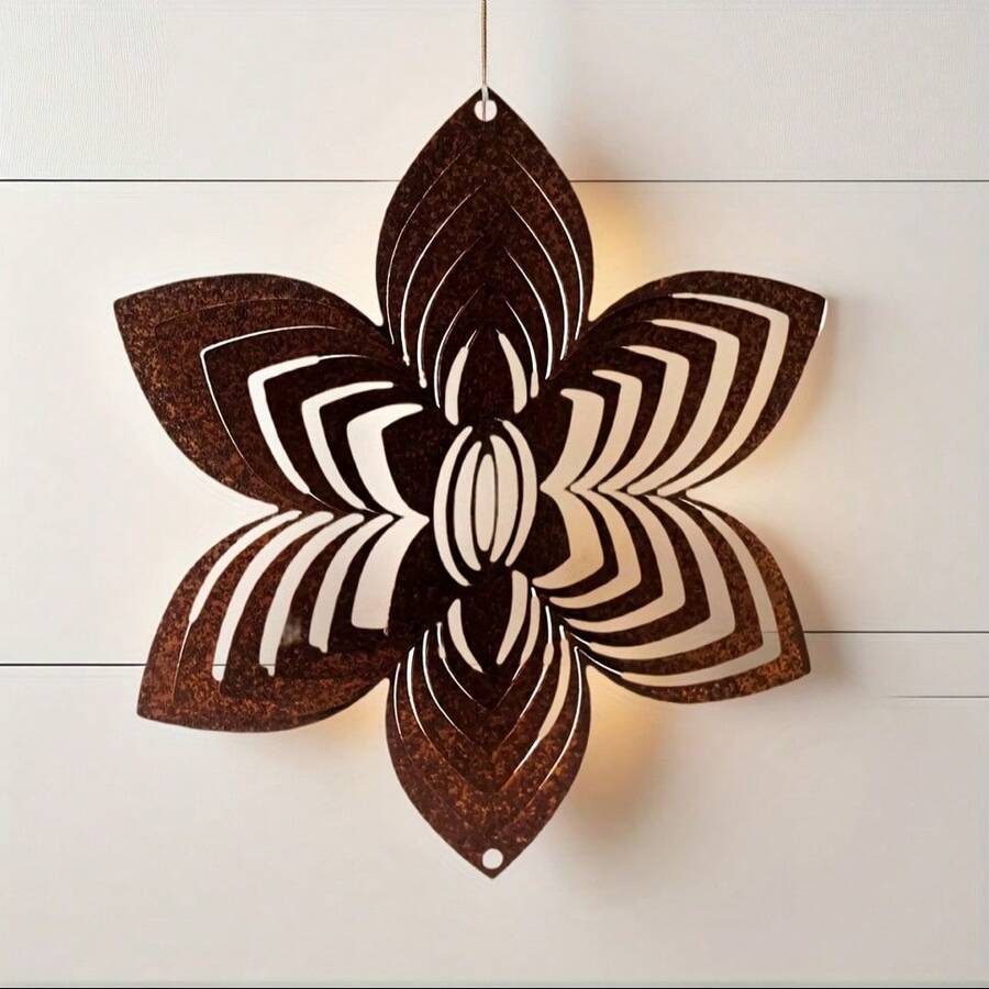 1pc Rustic Thanksgiving Natural Rusty Metal Spiral Wind Vane, Metal Floral Garden Decor Gift, Christmas Gift, 30.02cm X 30.02cm, For Balcony/Window Decoration, Balcony And Patio Garden/Indoor/Outdoor Decoration