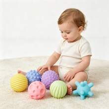 6pcs Baby Sensory Balls Soft Textured Tactile Massage Grip Balls Squeaky Teething Toys Suitable For Newborns Infants Montessori Early Learning Development Bath Play Gift Random Colors - Multicolor - View 5