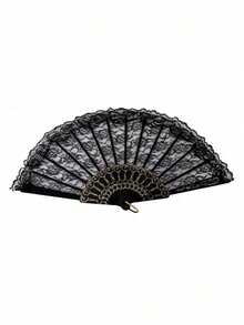 1pc Vintage French Lace Tassel Folding Fan, Portable For All Seasons, Suitable For Dance And Photo-Taking - Black - View 9