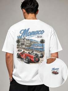 Camiseta de manga corta para hombre, estampado con diseño de la ciudad costera de Mónaco Racing, estilo retro de carreras, ideal para vacaciones, corte holgado, cuello redondo, top casual, p - Blanco - Ver 6