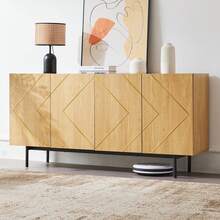 Living Room Sideboard With 4 Drawers And Metal Inlays - Versatile Cabinet, Buffet, Display Unit – - Natural - View 2