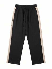Pantalones casuales de verano para hombre SU ER con cintura elástica y cordón, pantalones largos holgados de pierna ancha con caída relajada - Negro - Ver 3