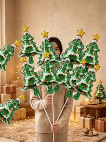 10pcs 16 Inch Mini Christmas Decoration Cartoon Christmas Tree Aluminum Foil Balloons Suitable For Christmas Party Decoration Balloons (Without Sticks And Ropes) - View 1