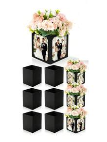 1/6/12件組婚禮桌飾照片方盒，黑色多面相框紙板花架，DIY花藝裝飾盒，適用新娘婚前派對、訂婚、週年紀念、接待桌裝飾 - 黑色 - 查看 12