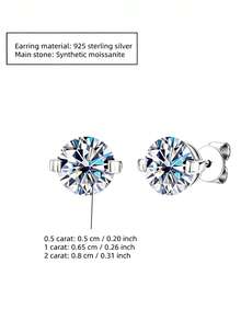 ConiiW A Pair Of 925 Sterling Silver Two-Prong Moissanite Earrings,0.3 Ct/0.5 Carat/1 Carat,Unisex,Suitable For Pierced Ears And Can Be Worn While Sleeping - Silver - View 10