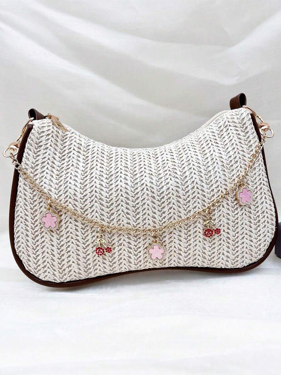 Exquisite Cherry Shaped Bag Charm, Charming Five-Leaf Clover Decorated Bag Chain, Faux Pearl Women's Bag Accessory, Back To School Season Gift - Multicolor - View 1