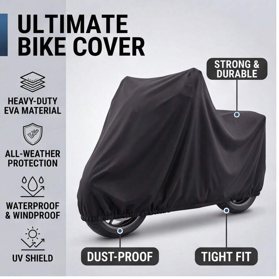 One-Piece Heavy Duty PVC Motorcycle/Motorbike Cover - Waterproof, UV Resistant, Snowproof, Fits Most Models, Black, Outdoor Vehicle Protection, Stylish Motorcycle Cover, UV Protection Cover - Multicolor - View 1