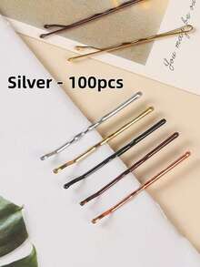 150/100入金屬髮夾 女用髮飾 法式U型髮夾套組（黑色/棕色/金色/銀色） - 三混套裝A - 查看 10