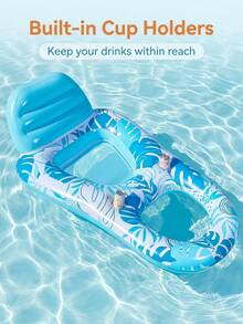 1pc Luxury Inflatable Floating Water Bed, Portable Pool Lounge Chair Float With Backrest, Mesh Cover And 2 Cup Holders, Suitable For Summer Pool, Lake, Beach And Other Outdoor Leisure Relaxation - Multicolor - View 2