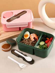 1/2/4件組多格分隔便當盒 防漏密封式餐盒附醬料盒與餐具 可微波 適合上班族減脂飲食與學生 便攜式野餐露營戶外旅行收納盒 - 彩色 - 查看 3