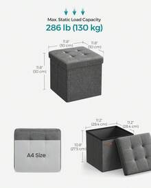 SONGMICS Puff Almacenaje de 30 de Largo, Taburete Reposapiés, Baúl de Almacenaje, Gris Oscuro MLSF028G01 7T92 - Gris Oscuro - Ver 8