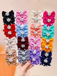 20/10pcs/Set Pearl Rhinestone Bow Hair Clips, Pearl Decorated Bow Hair Clips, Rhinestone Embellished, With Small Flower Inlay, Exquisite Sweet Hair Accessories, Multi-Color Matching - Suitable For Children And Girls, Suitable For Children's Daily, School, Vacation, Commute, Spring Outings, Photography, Etc. - Multicolor - View 2