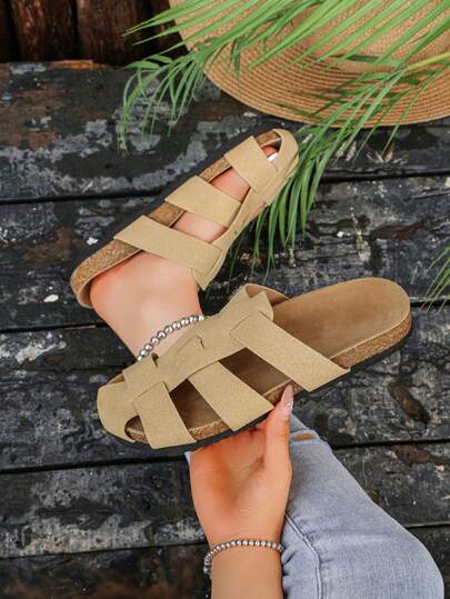 Sandal Selop Kasual Wanita Gaya Liburan Vintage Berongga dengan Sol Tebal dan Ujung Tertutup, Cocok untuk Perjalanan, Pesta, Aktivitas Luar Ruangan, Musim Semi dan Musim Panas