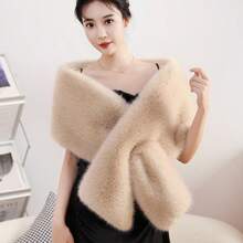 Plush Shawl For Wedding Dress, Evening Gown, Cheongsam, Elegant High-End Warm Outerwear Layer - Camel - View 6