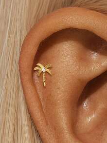 EleRunis 1pc 925 Sterling Silver Exquisite Ocean Animal Flat Back Labret Stud, Shell Cartilage/Ear Lobe/Helix Piercing Jewelry, Punk Style Delicate Jewelry, Suitable For Daily Wear And Party - Gold - View 16