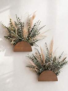 1pc Semi-Circular Wall Hanging Dried Flower Decor Rack, Bohemian Style Neutral Color, Reed Grass, Eucalyptus Camellia, Wall Hanging Vase, Autumn Harvest Farmhouse Style, Entryway Living Room Bedroom Indoor, Country Style Seasonal Autumn Wall Hanging Floral Decoration Home Decor - Style 2 - View 3