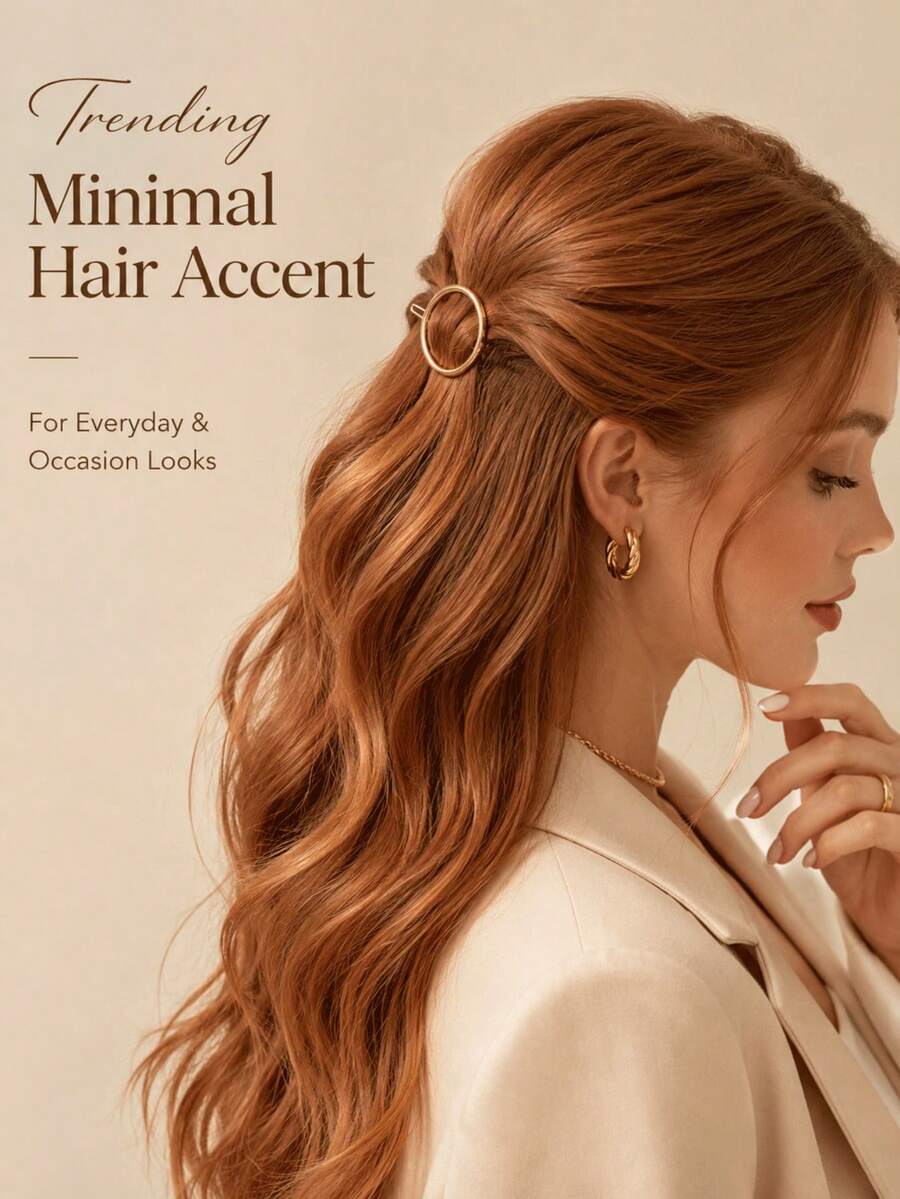 2pcs Vintage Geometric Metal Hair Clips, Round Side Hair Clips, Elegant Minimalist Daily Wear Hair Accessories For Women - Multicolor - View 1