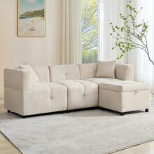3 Seat Sofa Beige With Storage Space - Beige 3 Seat - View 1