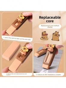 1/4pcs Capybara Erasers, Capybara Theme Push-Pull Design, High-Quality Synthetic Rubber, Flat Striped Pattern, Plastic, Feather-Free, Office Supplies, Random Color Delivery - Multicolor - View 5