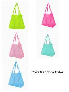 1/3pcs Bright Color Mesh Beach Tote Bag, Lightweight Foldable, With Adjustable Shoulder Strap And Sturdy Handle, Suitable For Picnic, Shell Collecting, Beach And Swimming Party, Travel Gift For Women, Girls And Boys - Multicolor - View 11