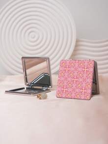 1PC Art Decor Series Portable Folding Makeup Mirror, Lightweight Ultra-Thin Convenient Durable PU Leather, Suitable For Various Occasions Travel Party Work School, Suitable For All Ages - Multicolor - View 3