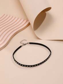 1pc Women's Fashion Korean Style Personalized Rivet Black Choker Collarbone Necklace Short Choker - Multicolor - View 2