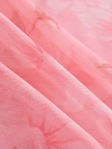 Gaun Tidur Wanita Warna Pink Motif Bunga Prancis Leher V dengan Tali Jala Berumbai, Pakaian Santai Sepanjang Musim - Berwarna merah muda - View 5
