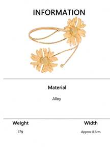 1 pieza/3 piezas Brazalete abierto con hoja de margarita, brazalete de metal estilo vacaciones de playa, accesorio de brazo de nicho de alta gama - Amarillo dorado - Ver 8