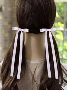 2pcs Girls Minimalist Versatile School Style Solid Color Bow Ribbon Ponytail Hair Clips, Suitable For Daily Wear And Back To School Season - 蝴蝶結髮夾 - 查看 9