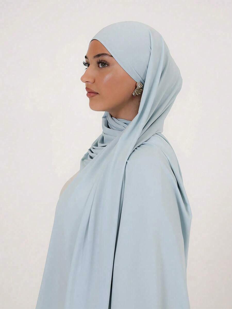 1pc Women's Solid Color Piped Hijab Scarf, Premium Viscose Knit Jersey, Casual Long Headscarf, Soft Fabric, Suitable For Daily Wear, Outings And Gatherings