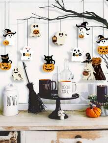 12pcs-Cute Paper Halloween Ghost Decorations, Party Decor, Horror Theme Decor, Tree Hanging Ornaments, Haunted House Party Decor, Holiday Hanging Decor, Ghost Decor, Classic Halloween Theme - Multiple Styles - View 4