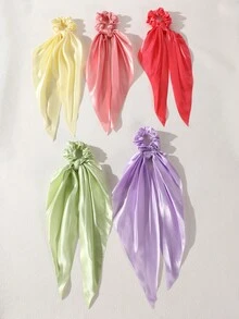5入女款極簡優雅亮色多巴胺緞面絲帶大腸圈髮圈，適合日常休閒裝飾佩戴 - 彩色 - 查看 7