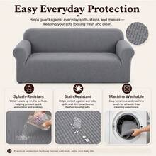 Splash Resistant Corn Grain Textured Sofa Cover, 360 Full Wrap Elastic Anti-Scratch Pet Friendly Couch Slipcover, Machine Washable Universal Sofa Protector For 1/2/3/4 Seater Sofa - Light Grey - View 4