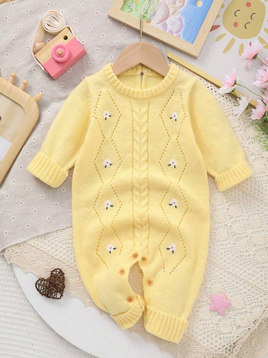 嬰兒刺繡長袖針織連身衣