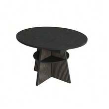Extendable Dining Table With Open Storage Compartment In The Legs, Multifunctional Space-Saving Table For Small Rooms, Living Rooms And Dining Rooms, Thick Tabletop, Rounded Corners, Black Color. - 黑色 - 查看 9